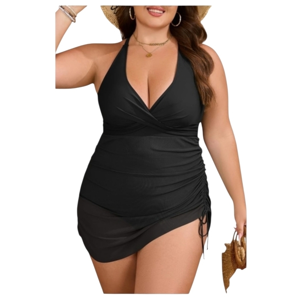 B2PRITY - 4X Elegant Black Halter Swim Dress